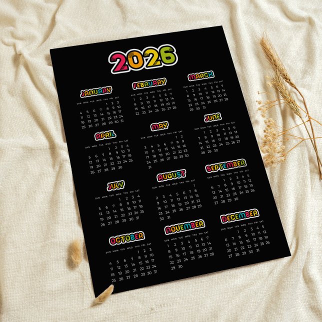 Colorful 2026 Black calendar Poster (Creator Uploaded)
