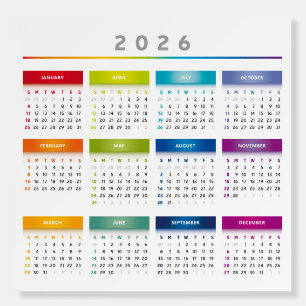 Colorful 2026 Calendar - Rainbow Colors 3 Columns Foam Board