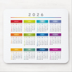 Colorful 2026 Calendar - Rainbow Colors 3 Columns Mouse Pad
