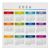 Colorful 2026 Calendar - Rainbow Colors 3 Columns
