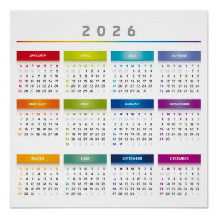 Colorful 2026 Calendar - Rainbow Colors 3 Columns Poster