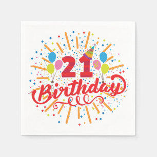 Colorful 21st Birthday Balloons Napkins