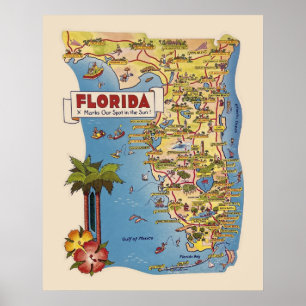 Colorful 24x30 Florida Map Poster