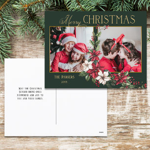 Colorful 2-Photo Merry Christmas Poinsettias Holiday Postcard