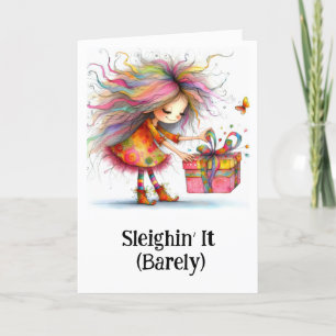 * Colorful 2 Whimsical Christmas Girl  Gift AP97 Thank You Card