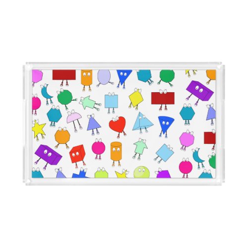 Colorful 2D  3D Geometric Shapes Pattern for Kids Acrylic Tray