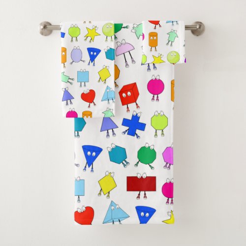 Colorful 2D  3D Geometric Shapes Pattern for Kids Bath Towel Set