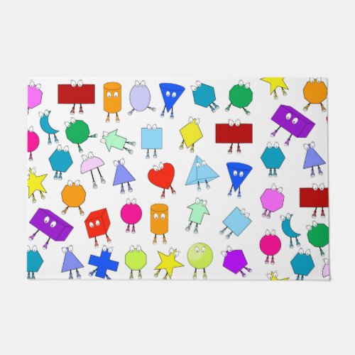 Colorful 2D  3D Geometric Shapes Pattern for Kids Doormat