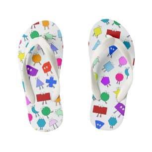 Colorful 2D & 3D Geometric Shapes Pattern for Kids Kid's Flip Flops