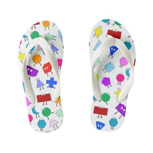 Colorful 2D  3D Geometric Shapes Pattern for Kids Kids Flip Flops