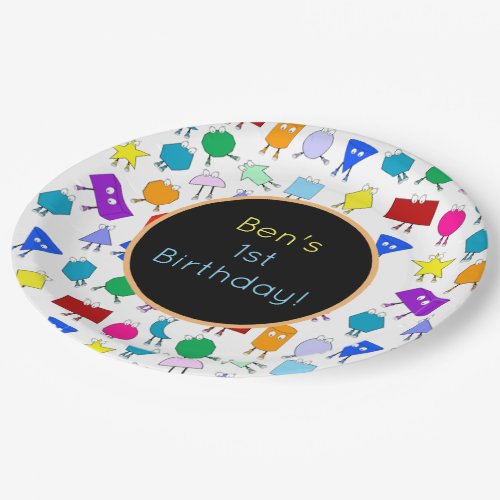 Colorful 2D  3D Geometric Shapes Pattern for Kids Paper Plates