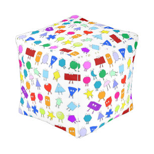 Colorful 2D & 3D Geometric Shapes Pattern for Kids Pouf