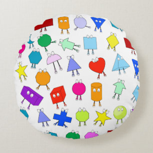 Colorful 2D & 3D Geometric Shapes Pattern for Kids Round Pillow