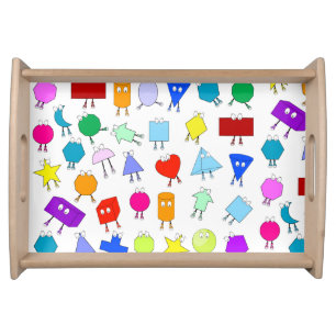 Colorful 2D & 3D Geometric Shapes Pattern for Kids Serving Tray