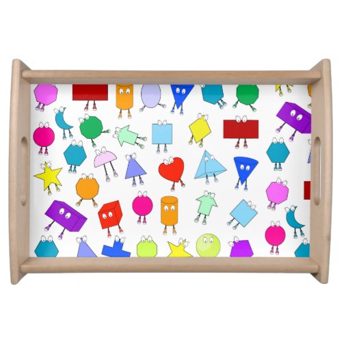 Colorful 2D  3D Geometric Shapes Pattern for Kids Serving Tray