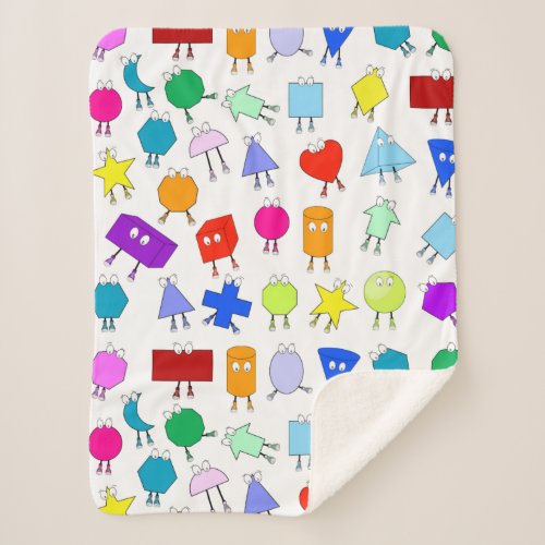 Colorful 2D  3D Geometric Shapes Pattern for Kids Sherpa Blanket