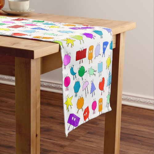 Colorful 2D  3D Geometric Shapes Pattern for Kids Short Table Runner