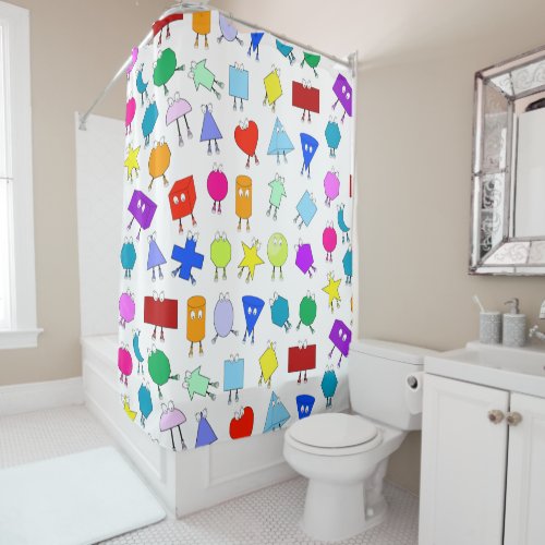 Colorful 2D  3D Geometric Shapes Pattern for Kids Shower Curtain