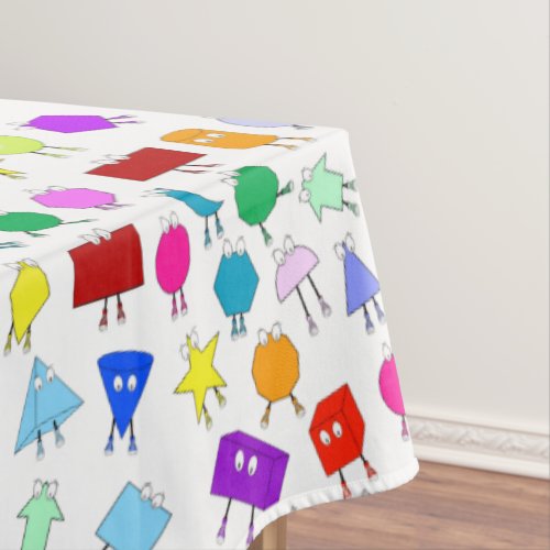 Colorful 2D  3D Geometric Shapes Pattern for Kids Tablecloth