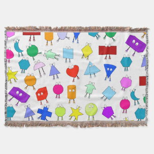 Colorful 2D & 3D Geometric Shapes Pattern for Kids Throw Blanket