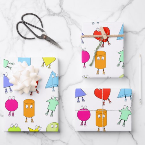 Colorful 2D  3D Geometric Shapes Pattern for Kids Wrapping Paper Sheets