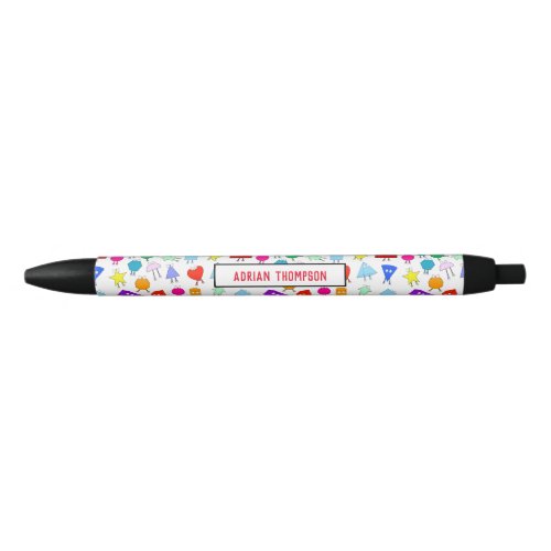 Colorful 2D  3D Geometric Shapes Pattern Kids Black Ink Pen