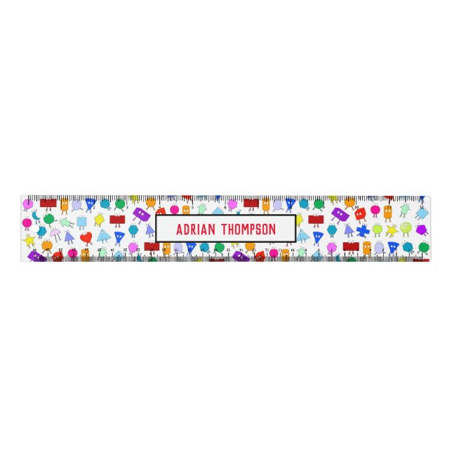 Colorful 2D & 3D Geometric Shapes Pattern Kids Ruler (Front)