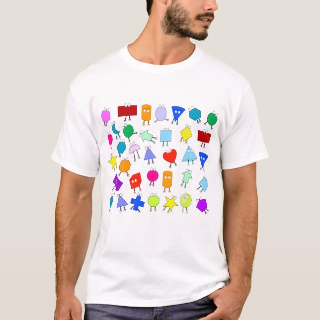 Colorful 2D & 3D Geometric Shapes Pattern T-Shirt (Front)