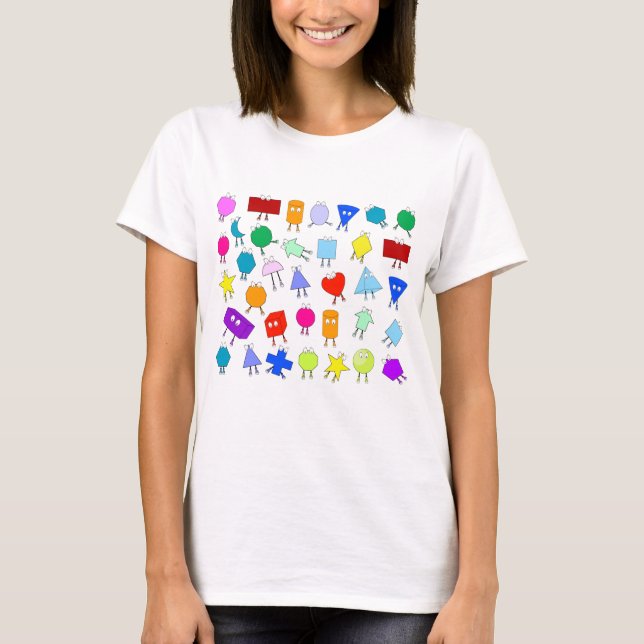 Colorful 2D & 3D Geometric Shapes Pattern T-Shirt (Front)