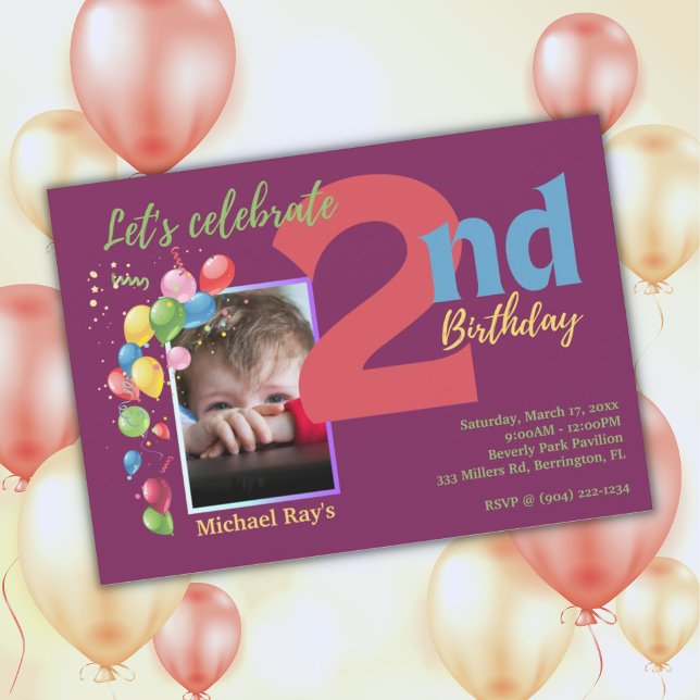 Colorful 2nd Birthday Photo Party Invitation (Creator Uploaded)