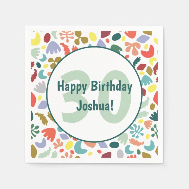 Colorful 30th Birthday Custom Napkins (Front)