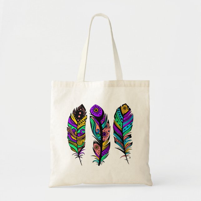 Colorful 3 Feathers Illustration Tote Bag (Front)