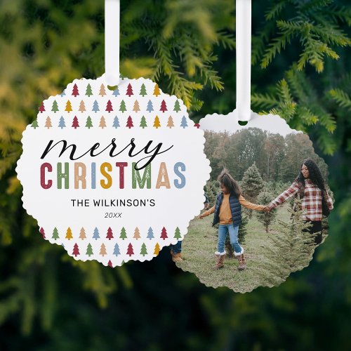 Colorful 3 Photo Merry Christmas Ornament Card
