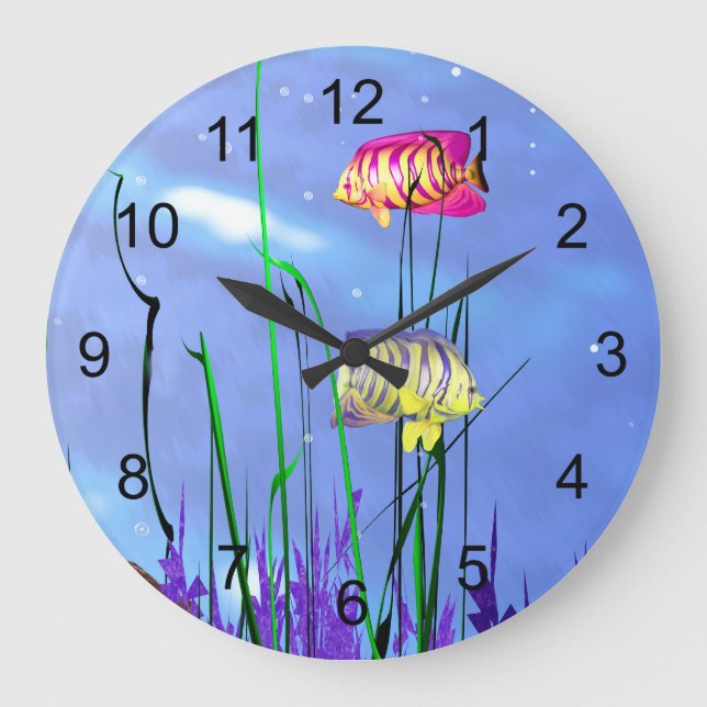 Colorful 3D Angelfish Large Clock (Front)