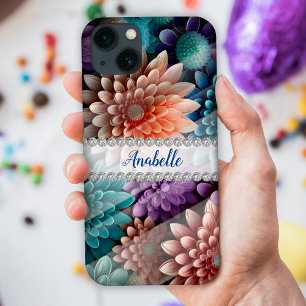 Colorful 3D chrysanthemums, diamond frame custom iPhone 13 Case