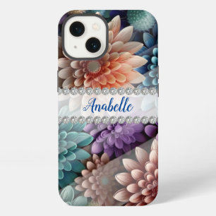 Colorful 3D chrysanthemums, diamond frame custom iPhone 13 Case