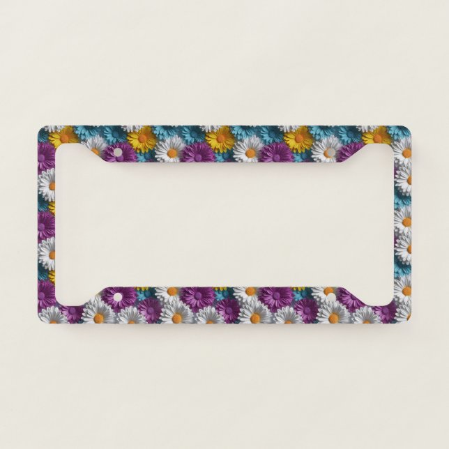Colorful 3D Daisy Seamless Pattern License Plate Frame (Front)