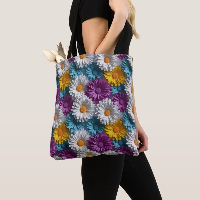 Colorful 3D Daisy Seamless Pattern Tote Bag (Close Up)