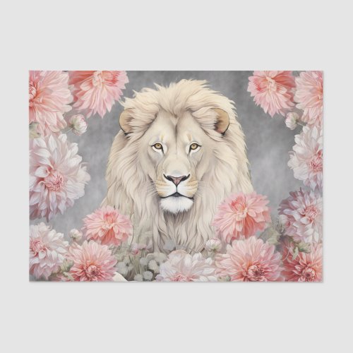 Colorful 3D Florals &amp; Lion Charcoal Background Tissue Paper
