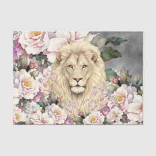 Colorful 3D Florals & Lion Charcoal Background Tissue Paper