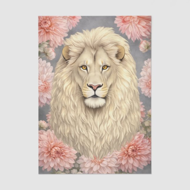 Colorful 3D Florals & Lion Charcoal Background Tissue Paper (Front)
