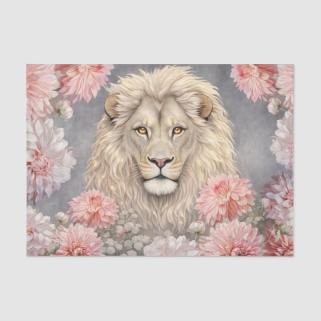 Colorful 3D Florals & Lion Charcoal Background Tissue Paper (Front)