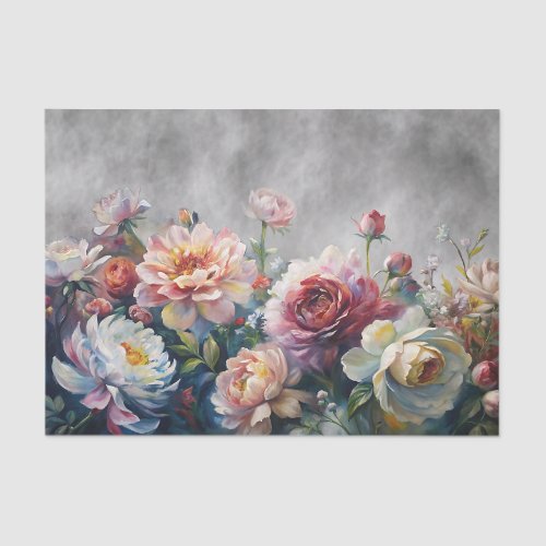 Colorful 3D Florals on Charcoal Grey Background Tissue Paper