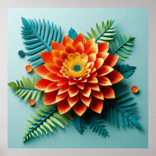 Colorful 3d flowers poster