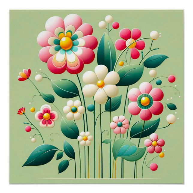 Colorful 3d flowers poster (Front)