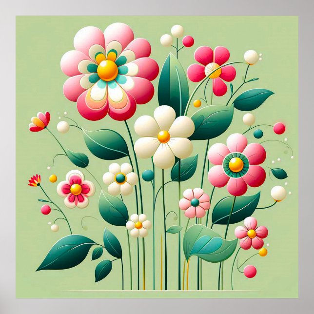 Colorful 3d flowers poster (Front)