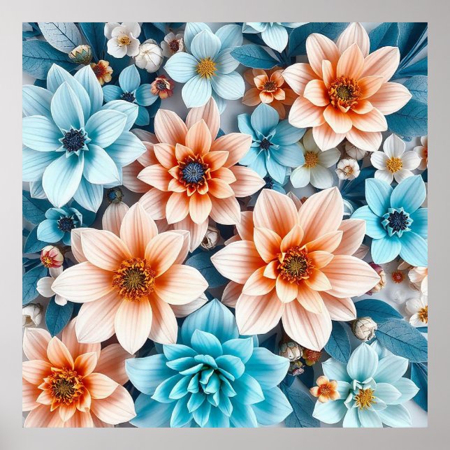 Colorful 3d flowers poster (Front)