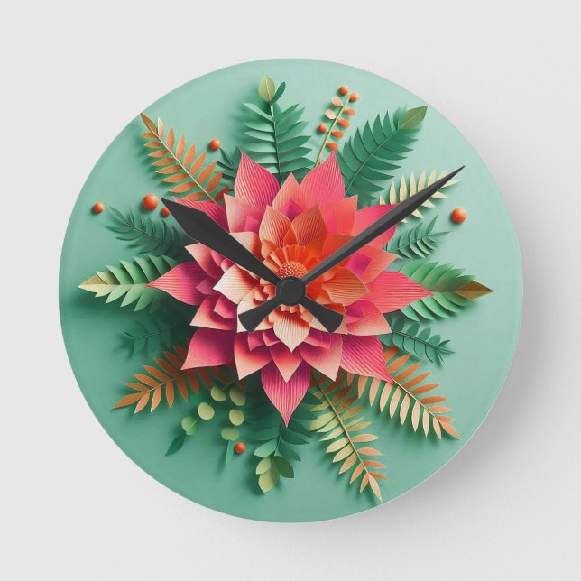 Colorful 3d flowers round clock (Front)