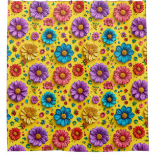 Colorful 3d flowers shower curtain