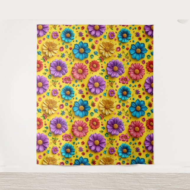 Colorful 3d flowers tapestry (Front)